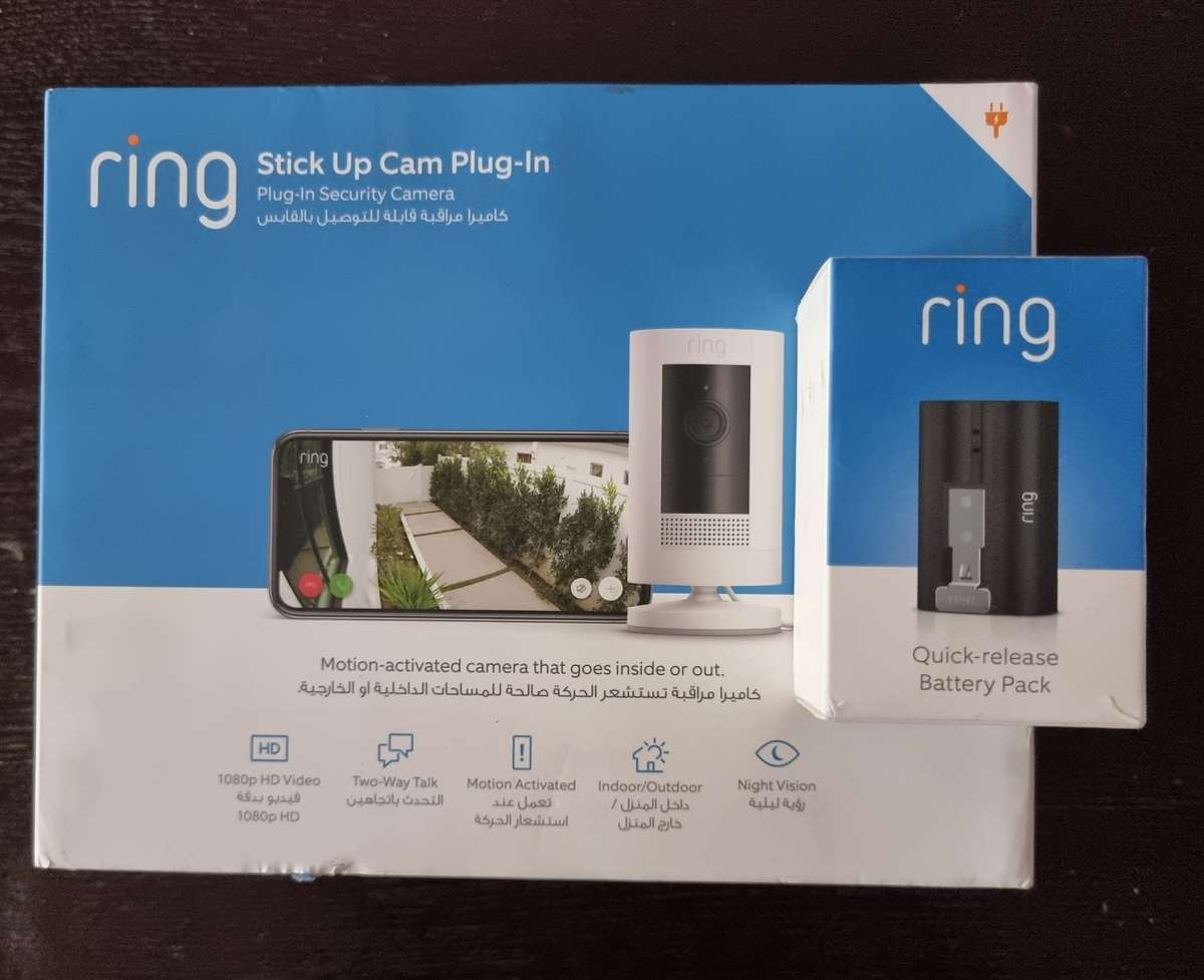 ring stick up cam plug-in security camera-white