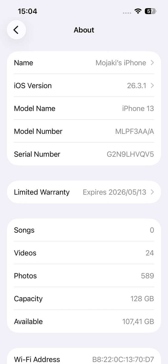 iPhone 13 128GB Midnight | 96% Battery | Warranty to May 2026 | Pristine