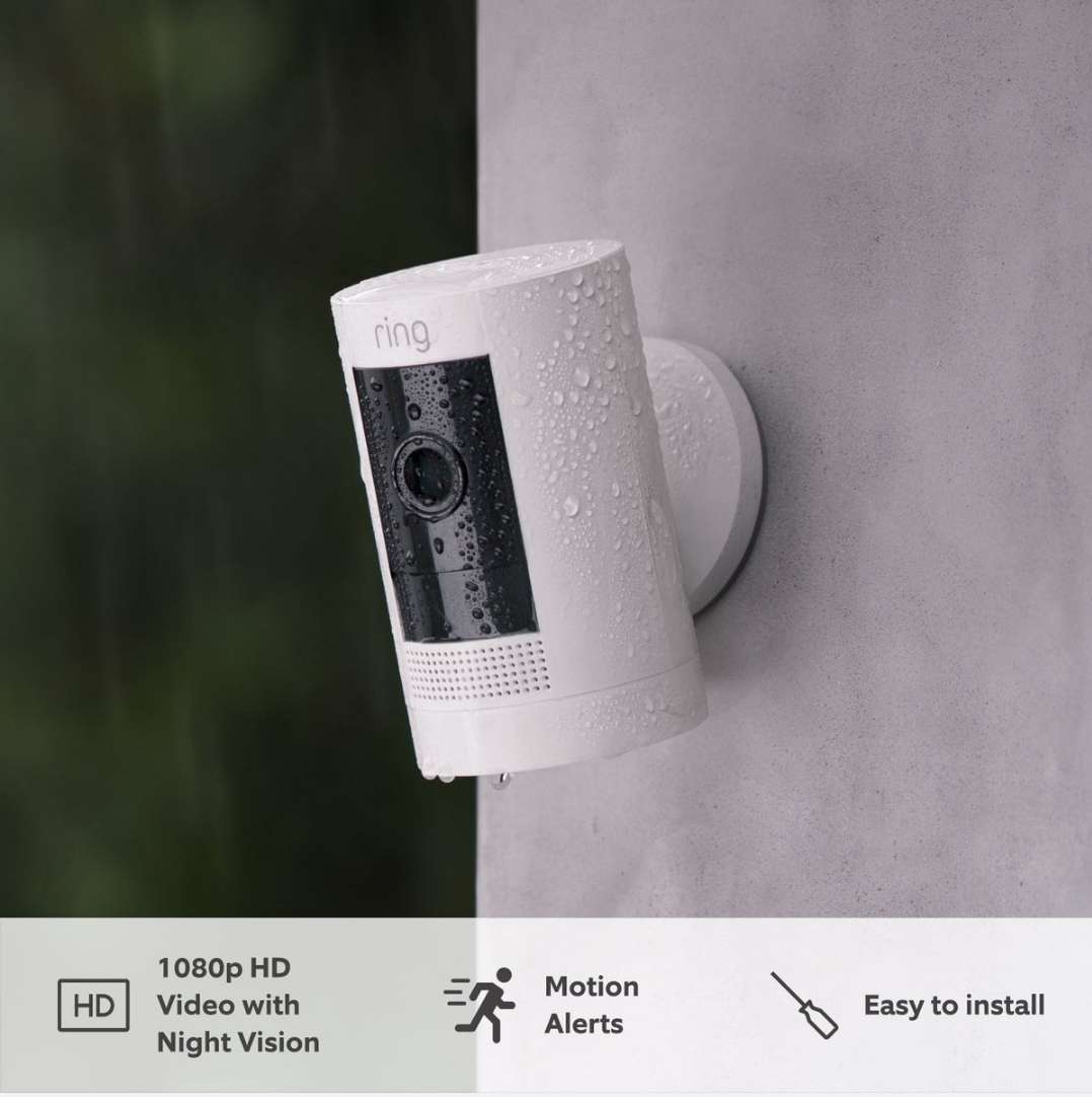 ring stick up cam plug-in security camera-white