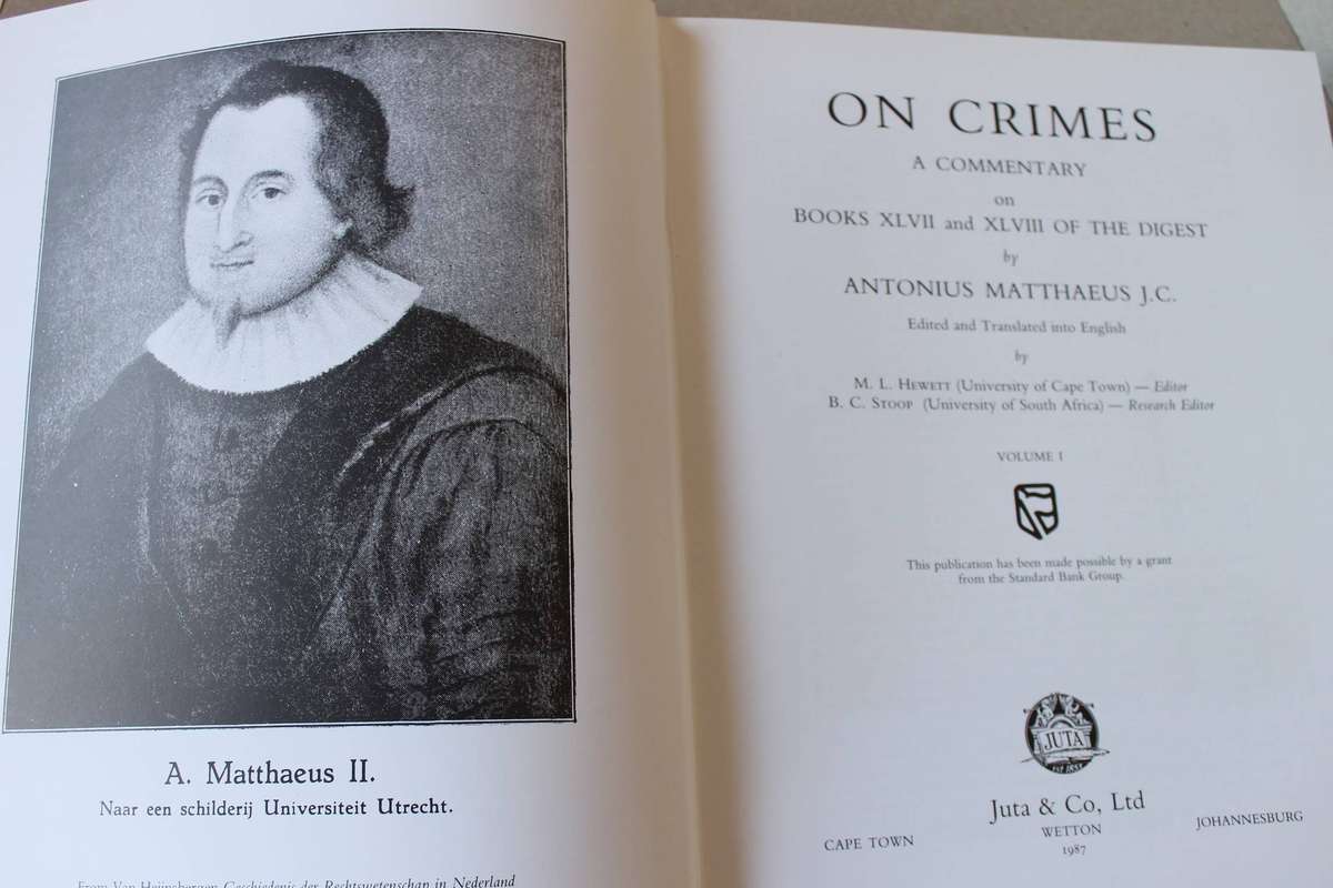 MATTHAEUS: De Criminibus Vol 1  by M. L. Hewett  (editor) / B.C. Stoop (research editor)