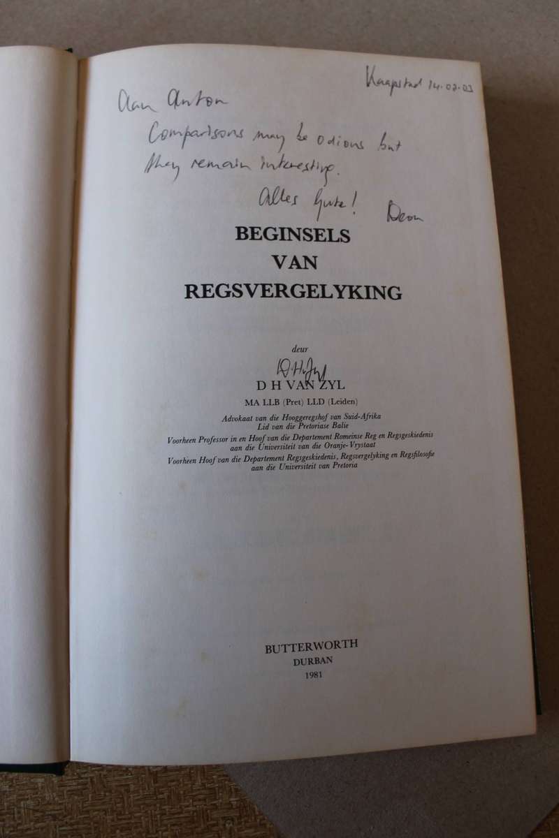 BEGINSELS VAN REGSVERGELYKING deur D. H. van Zyl (GETEKEN)