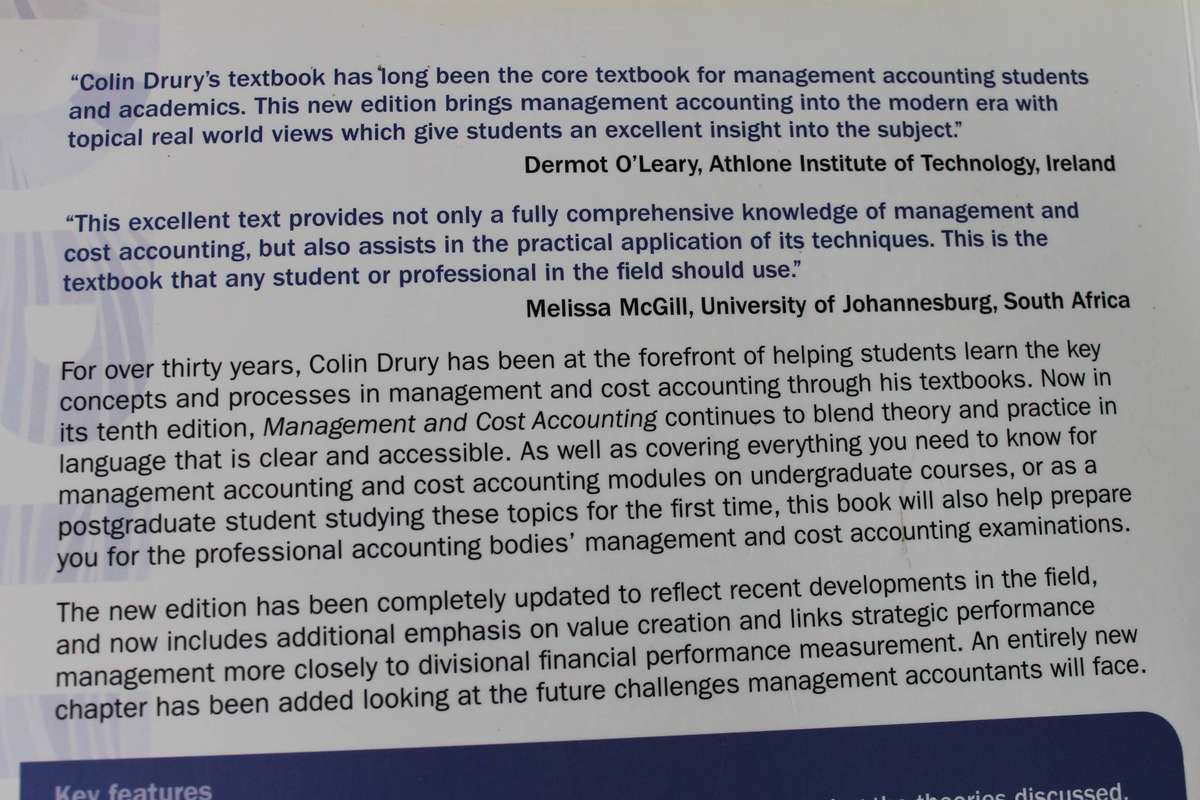 MANAGEMENT AND COST ACCOUNTING  by Colin Drury  10th Edition 2019