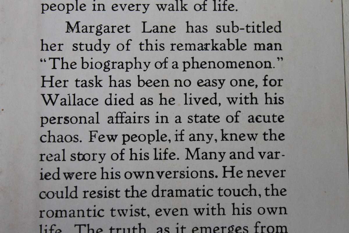 EDGAR WALLACE  by Margaret Lane  A Biography of Edgar Wallace