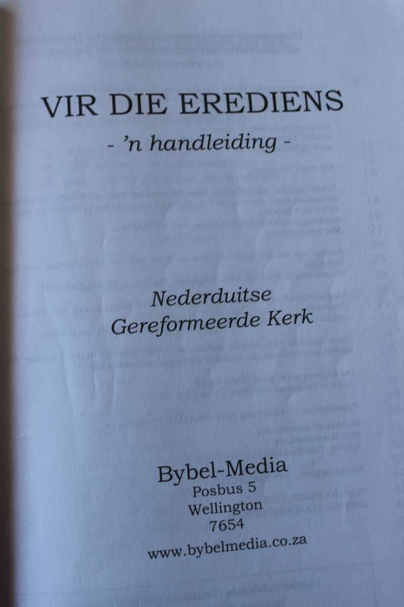 VIR DIE EREDIENS. 'n Handleiding. Nederduitse Gereformeerde Kerk.
