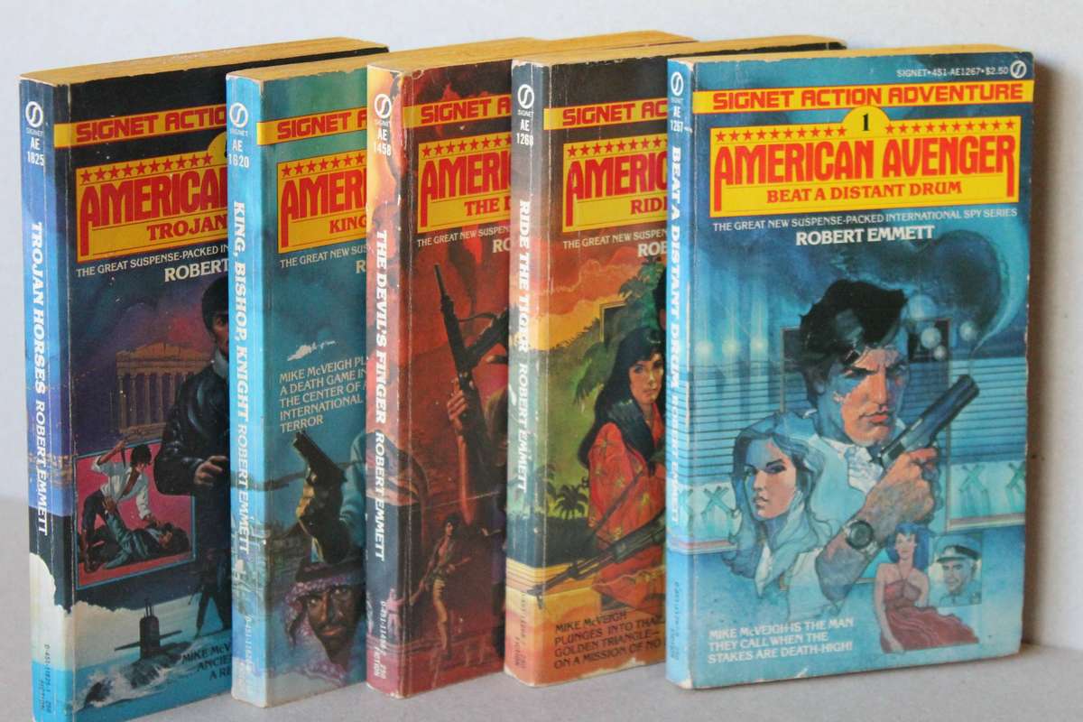 AMERICAN AVENGER SERIES  by Robert Emmett in 5 paperbacks  (1982)