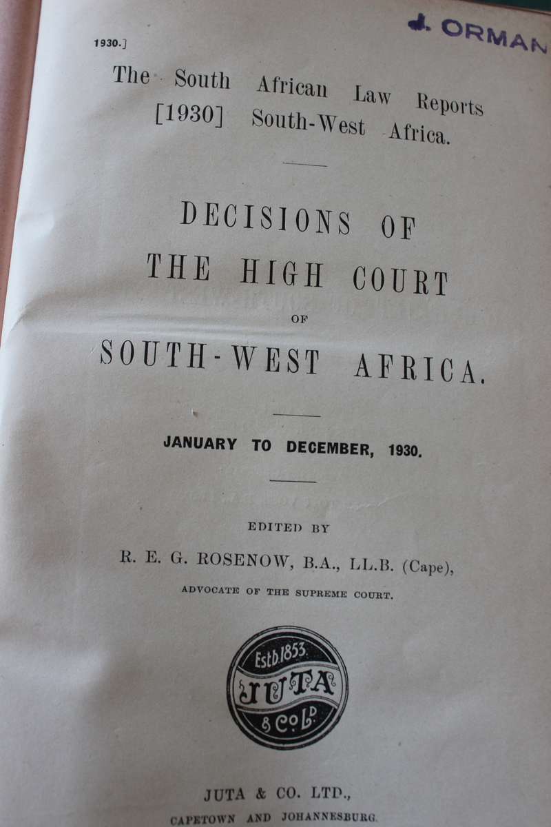 DECISIONS of the HIGH COURT of South-West Africa 1930-1942. 2 Volumes. Editors: Rosenow & Goldblatt.