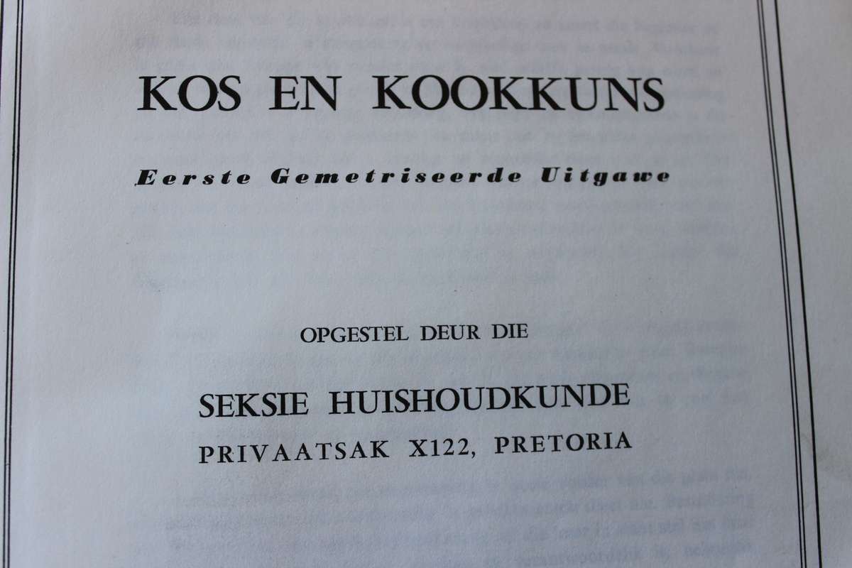 KOS EN KOOKKUNS  Eerste Gemetriseerde Uitgawe