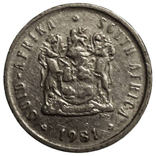 1981 South Africa Coat of Arms 2nd Decimal 5c Pure Nickel