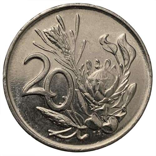 1990 South Africa 20c AU pure nickel