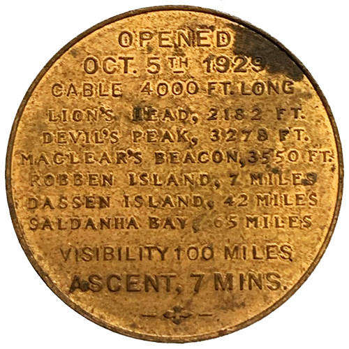 1929 South Africa Cape Town Opening of Table Mountain Cableway Token