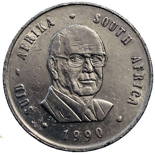 1990 South Africa PW Botha 2nd Decimal R1 pure nickel