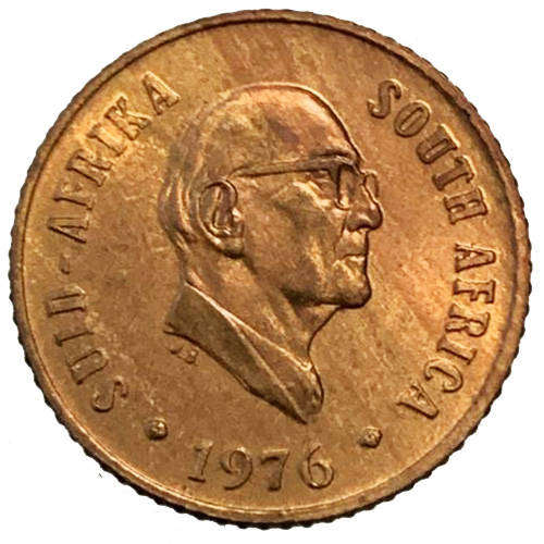 1976 South Africa Jacobus J Fouche 2nd Decimal 1c UNCIRCULATED bronze