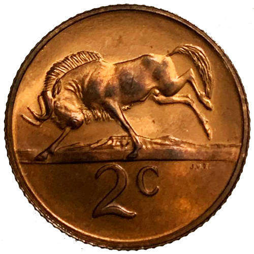 1973 South Africa Coat of Arms 2nd Decimal 2c UNCIRCULATED bronze