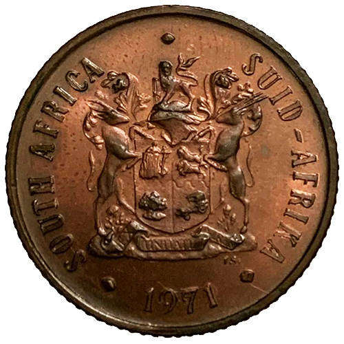 1971 South Africa Coat of Arms 2nd Decimal 2c UNCIRCULATED bronze