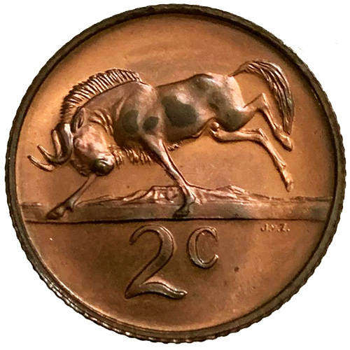 1971 South Africa Coat of Arms 2nd Decimal 2c UNCIRCULATED bronze