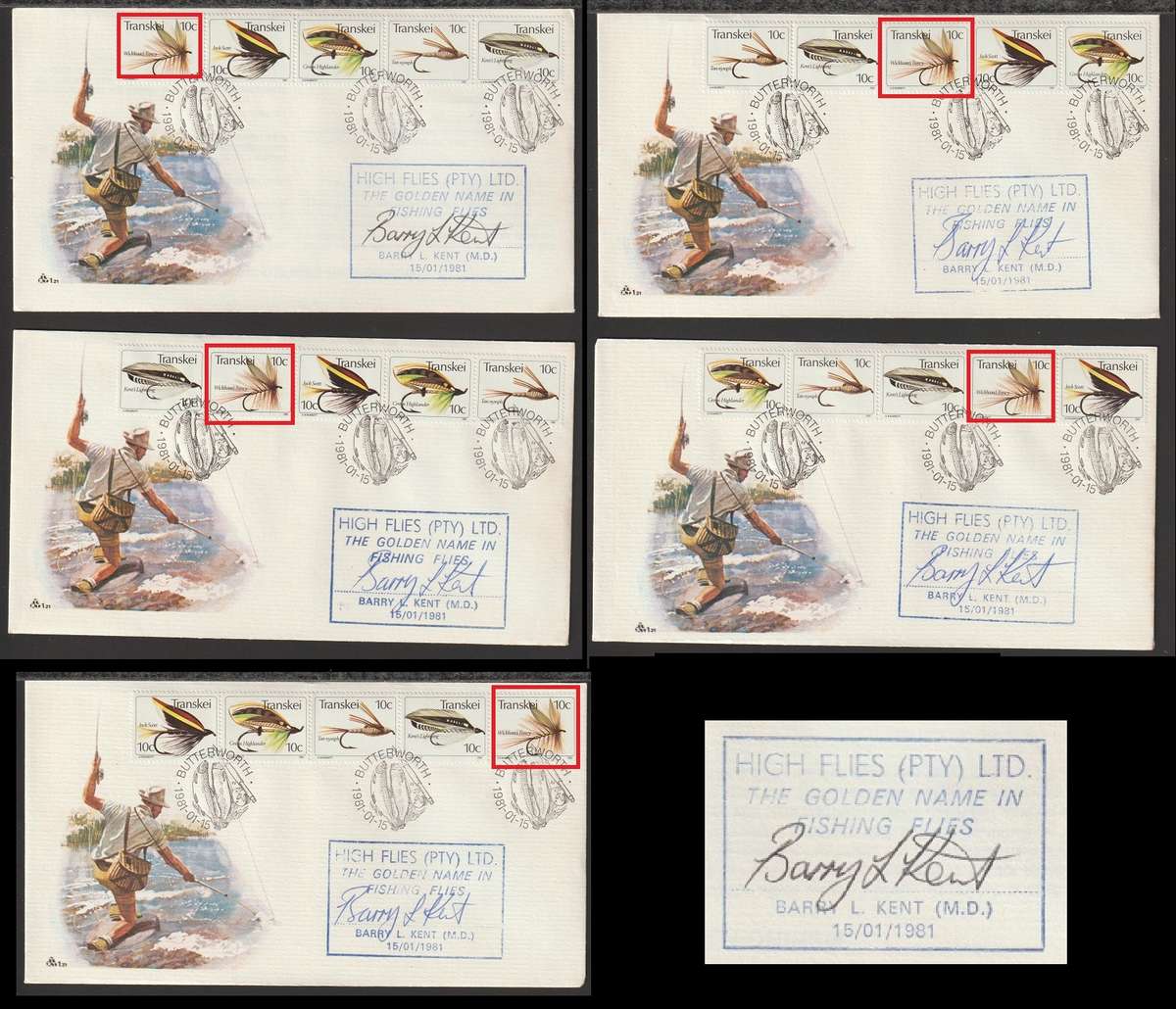 Set of 5 Transkei FDC`s All Rubber Stamp and Singed By Barry L Kent