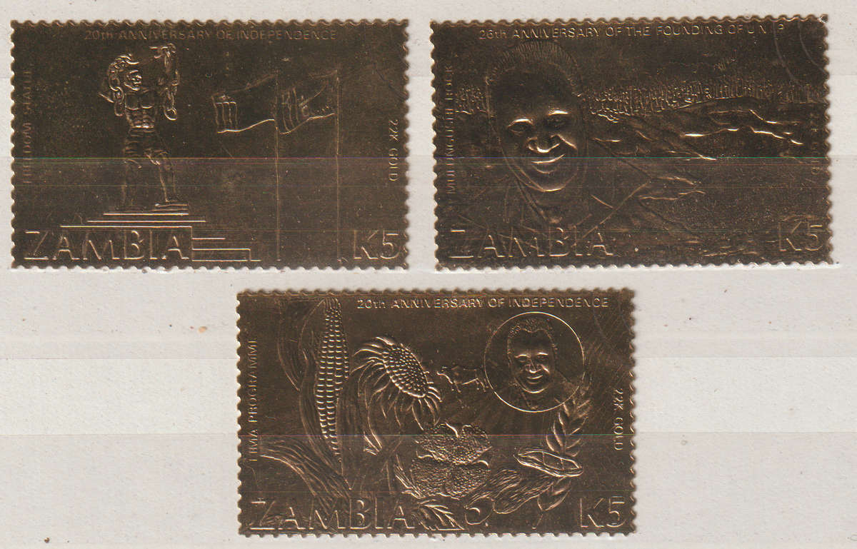 Zambia 24K Gold The 20th Anniversary of Independence 1985 CV R900+