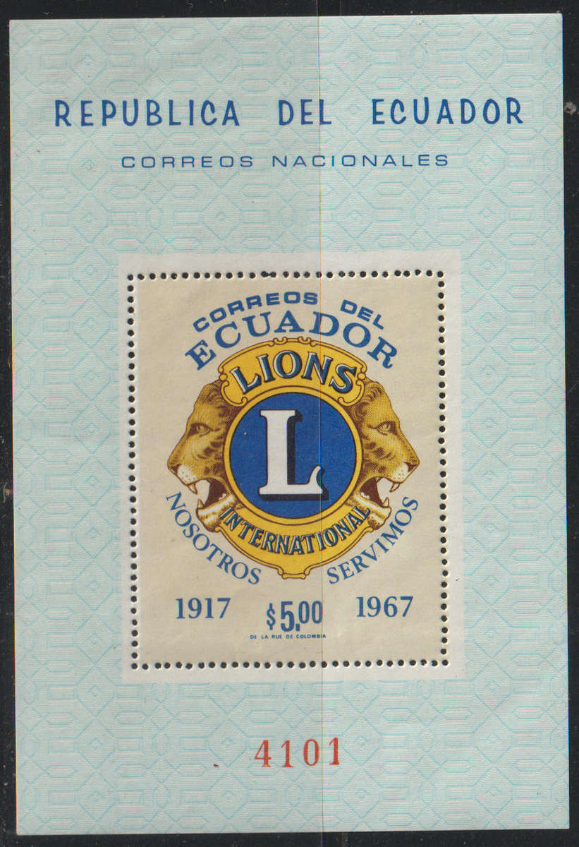 Ecuador UMM Minisheet The 50th Anniversary of Lions International 1968