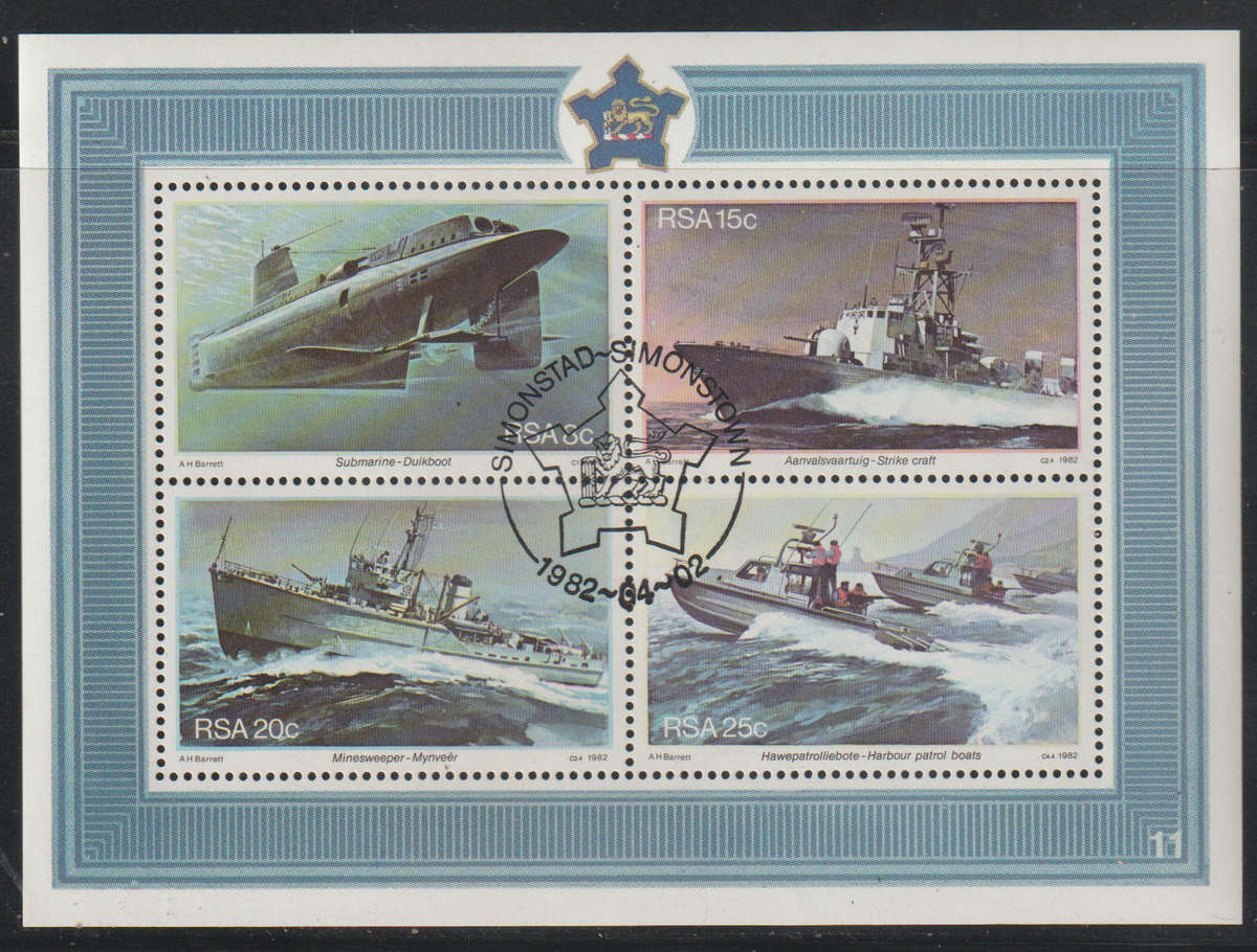 South Africa CTO Minisheet The 25th Anniversary of Simonstown as South African Naval Base 1982