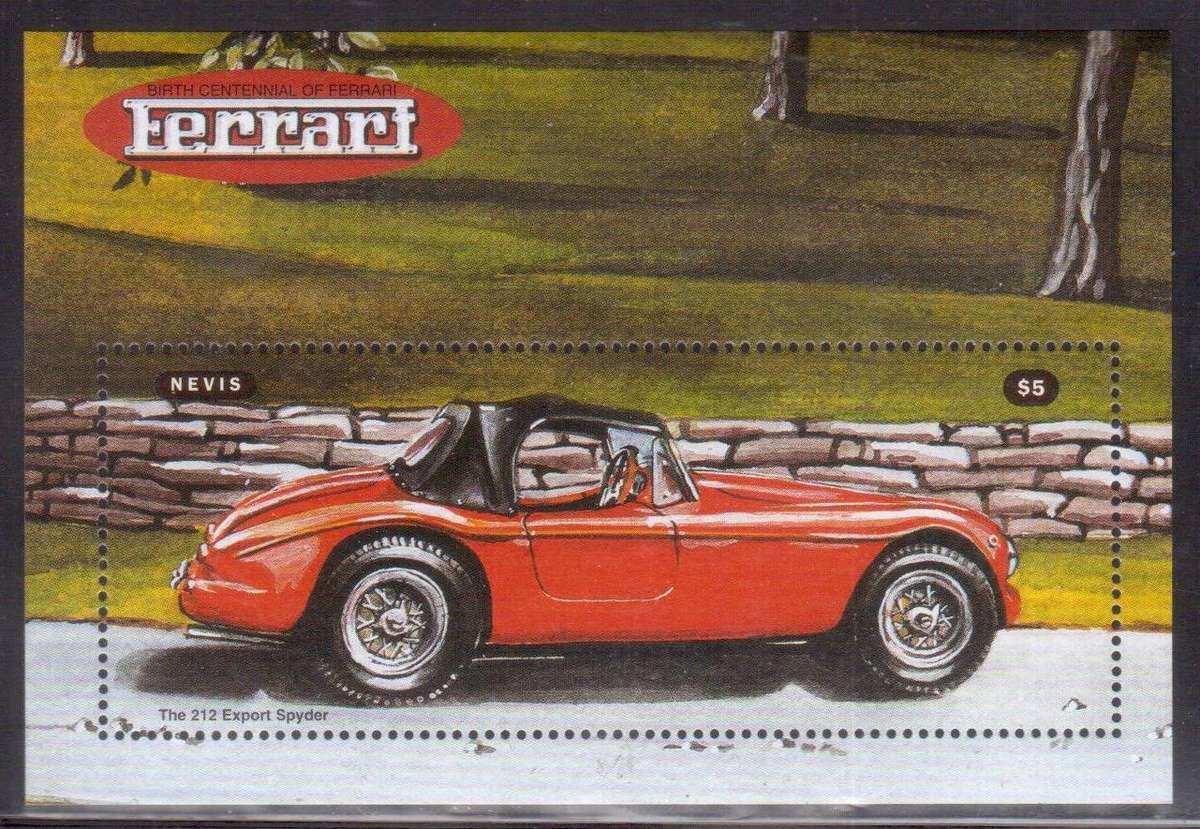 Nevis UMM Mini Sheet The 100th Anniversary of the Birth of Enzo Ferrari, Car Manufacturer 1998