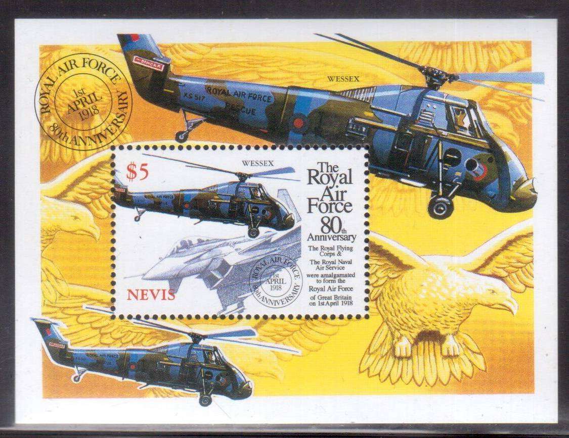 Nevis UMM Mini Sheet The 80th Anniversary of Royal Air Force 1998