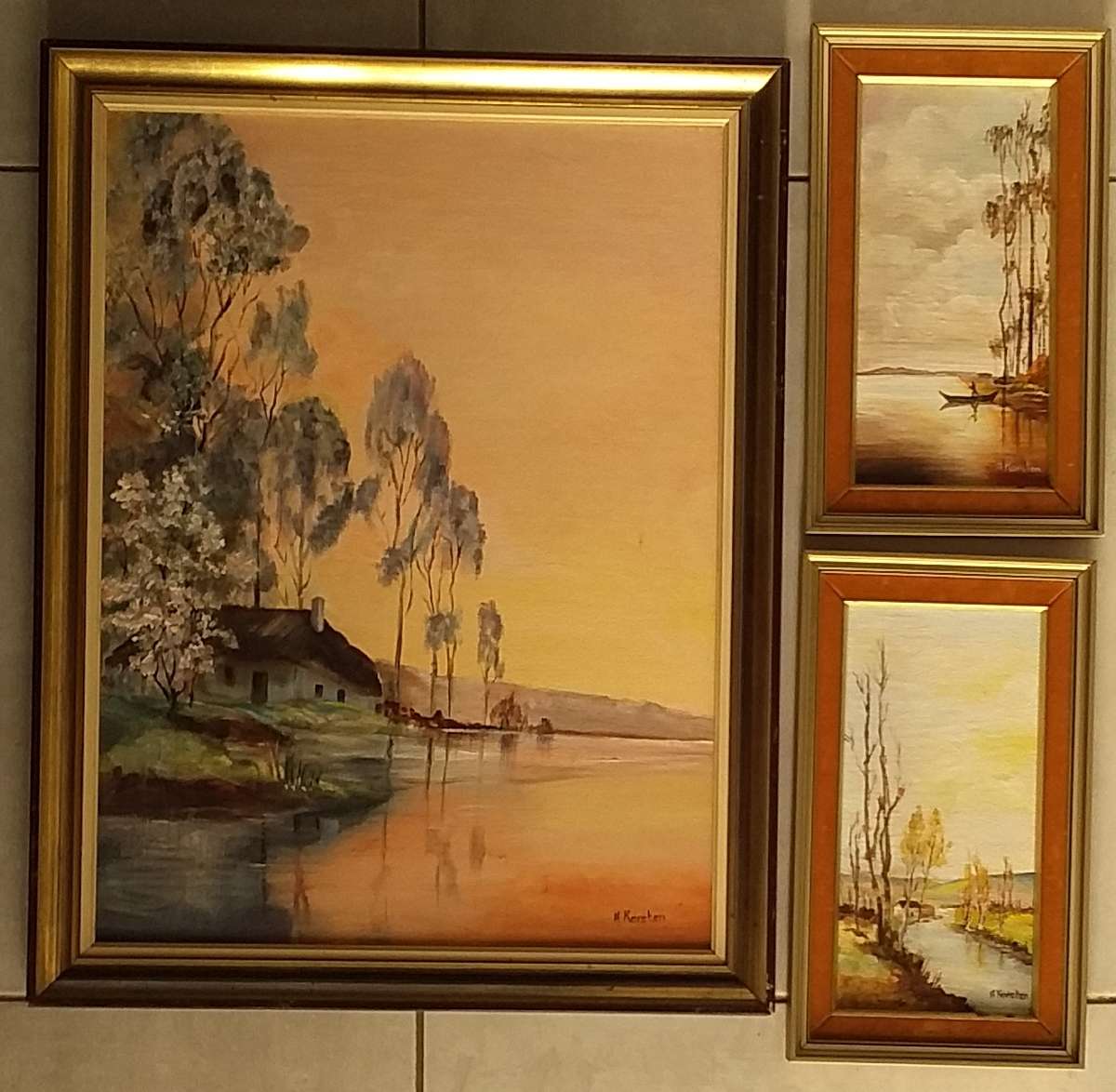 Beautiful set of 3 matching oil paintings by South African artist Amelia Karsten