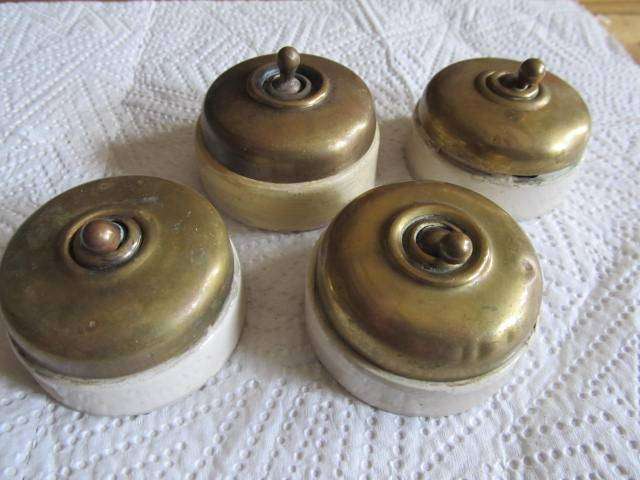 Vintage brass and porcelain light switch x 4