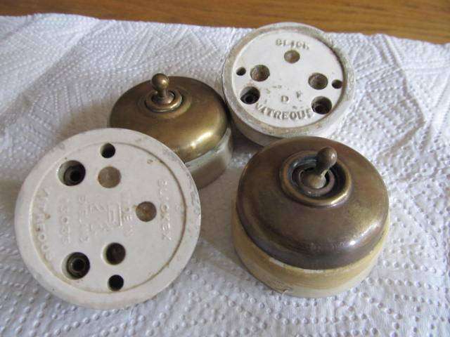 Vintage brass and porcelain light switch x 4
