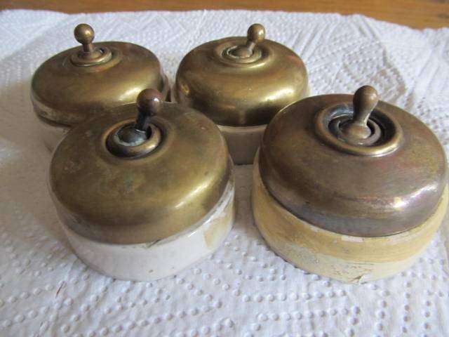 Vintage brass and porcelain light switch x 4