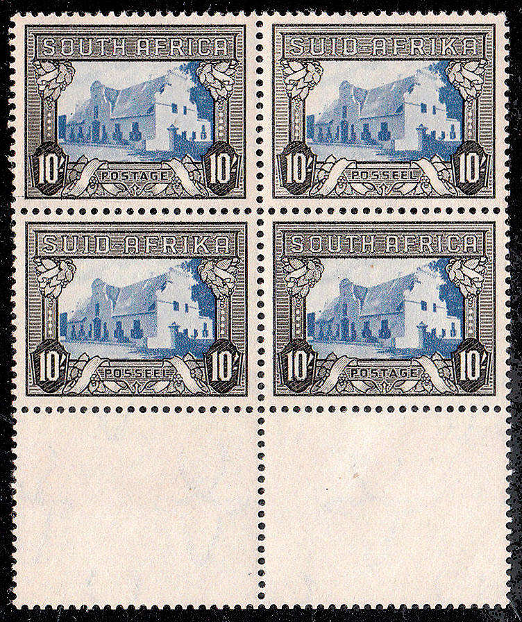 UNION 1933 HYPHENATED PICT 10s BOTTOM MARGINAL BLOCK OF 4 VERY FINE MNH. SACC 63 (?) R 4000