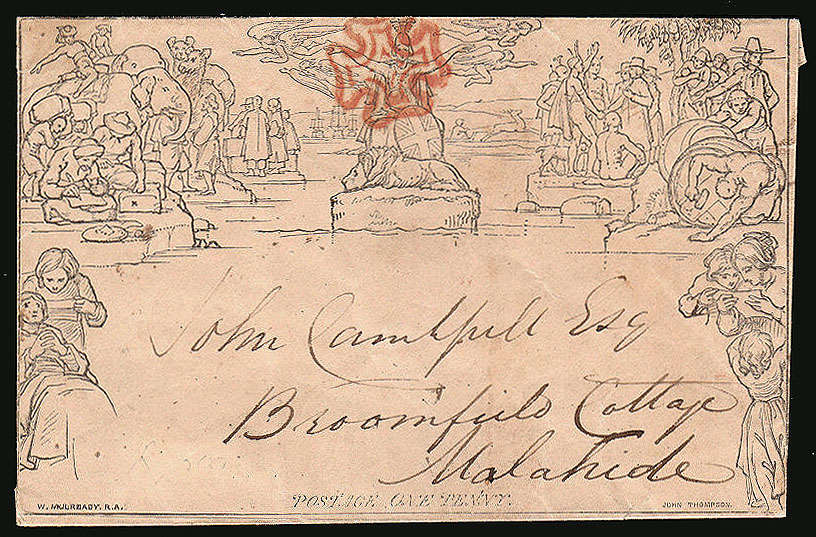 GREAT BRITAIN 1840 MULREADY ENVELOPE STEREO A161 USED WITH NEAT RED MC. TO MALAHIDE DUBLIN IRELAND