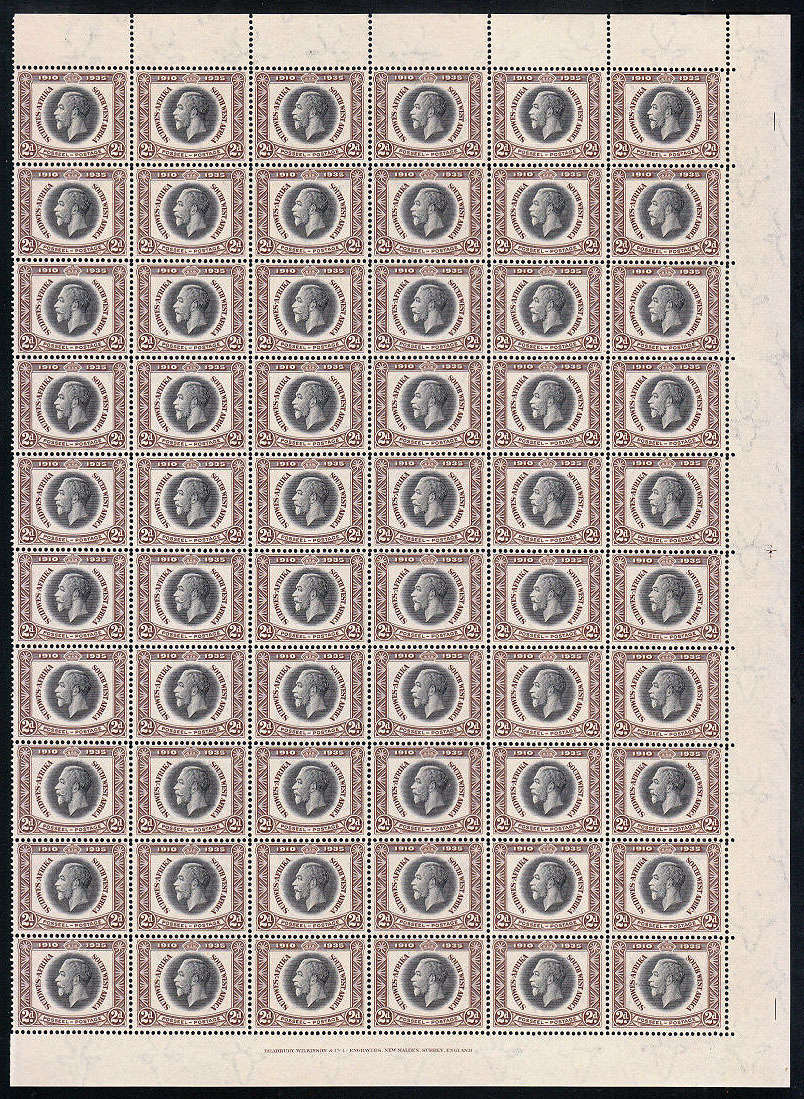 SOUTH WEST AFRICA 1935 SILVER JUBILEE 2d COMPLETE SHEET OF 60 VERY FINE MNH. SACC 116 VERY SCARCE
