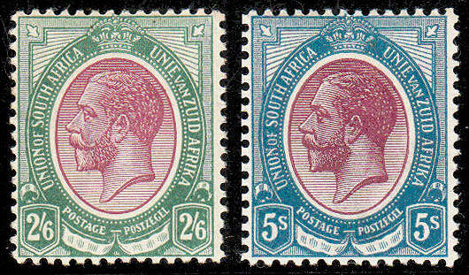 SOUTH AFRICA 1913 KINGS HEADS 2s6d and 5s FINE LMM. SACC 13, 14. CAT R4800