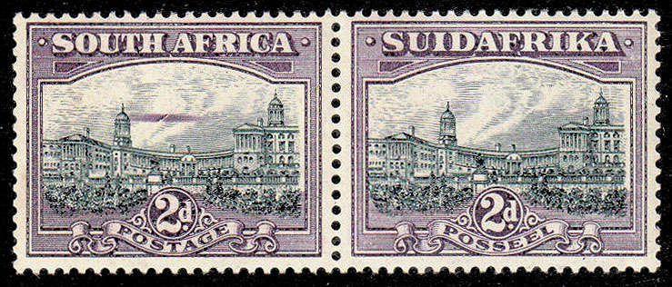 UNION 1930 ROTOS 2d SLATE-GREY AND LILAC PAIR WITH LARGE COMET FLAW VERY FINE MNH SACC 44