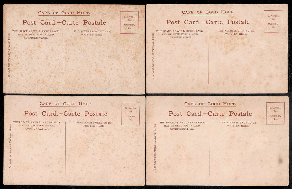 CAPE GOVERNMENT RAILWAY'S SERIES WITH SMALL LOGO FOUR DIFF CARDS UNUSED. TONED ON REVERSE