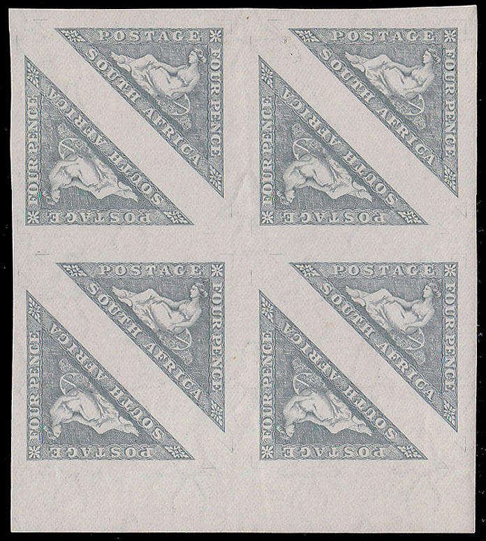 UNION 1926 TRIANGULARS ENGLISH ISSUE 4d BLOCK OF 8 INVERTED WMK VERY FINE MNH SACC 32a