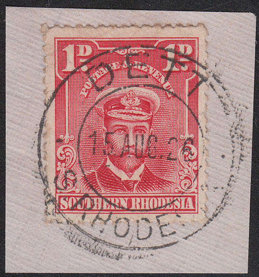 SOUTHERN RHODESIA SCARCE "DETT 1 DEC 26" FULL POSTMARK ON 1d ADMIRAL CUT OUT