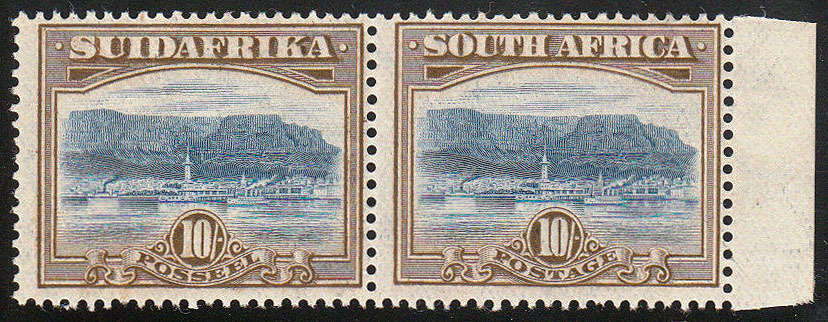 SOUTH AFRICA 1927 LONDON PICTORIALS 10s PERF 14 PAIR VERY FINE MNH. SACC 39 CAT R13000