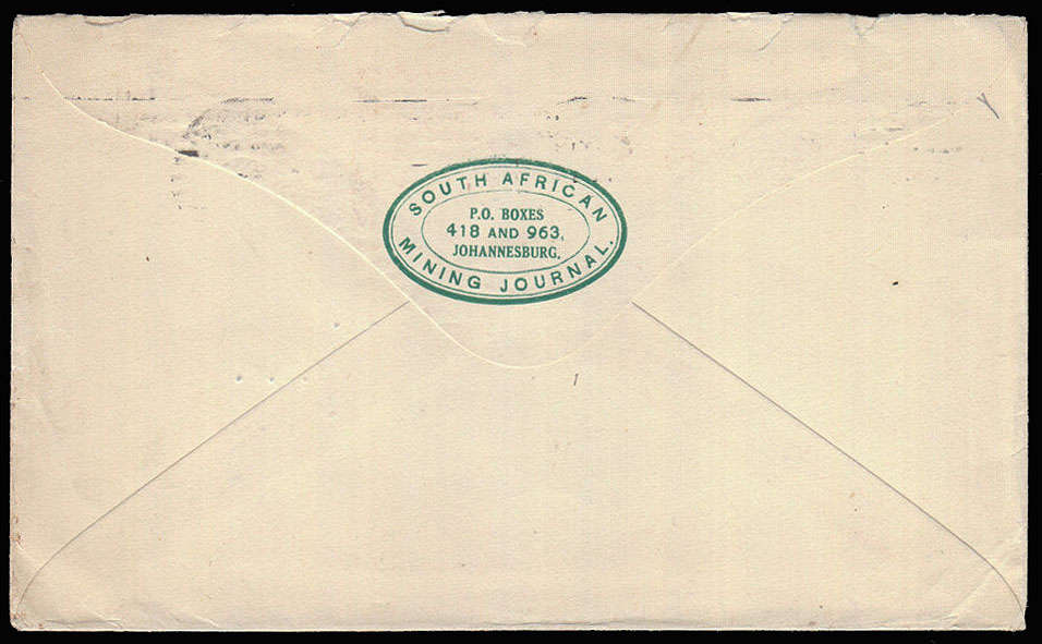 SOUTH AFRICA 1911 COVER EX JOHANNESBURG FRANKED TRANSVAAL 1d AND NATAL 2d PAIR TO USA