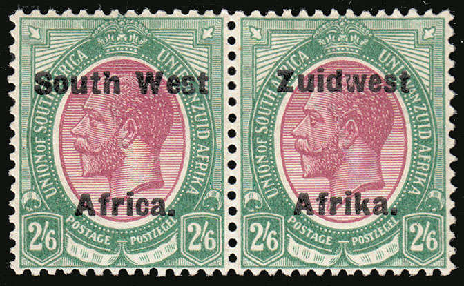 SOUTH WEST AFRICA KGV TYPVI 2s6d PURPLE AND GREEN PAIR VERY FINE LMM. SACC 48