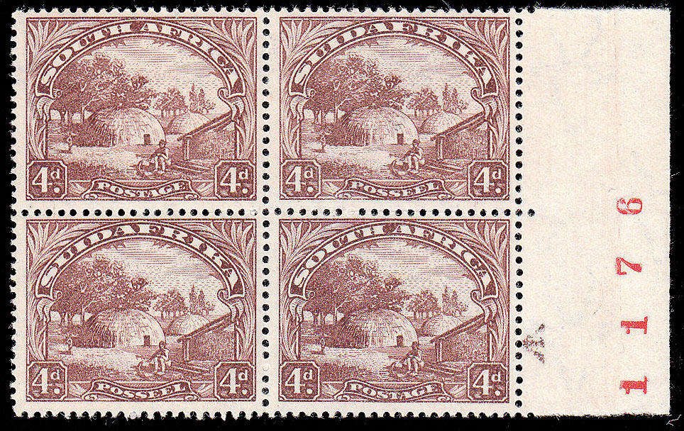 SOUTH AFRICA 1930 ROTO'S 4d RIGHT MARG BLOCK WITH GHOST ARROW VAR VERY FINE MINT SACC 47 var R1200+