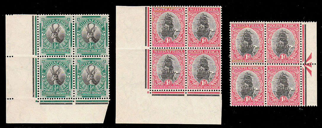 UNION 1926 LONDON PRTGS ½d AND 1d CORNER BLOCKS PLUS 1d ARROW BLOCK FINE MINT. SACC 29L, 30L
