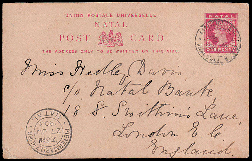 NATAL 1903 QV 1d PS PCARD WITH SCARCE "UNION BRIDGE" PMK, REVERSE 3 VIEWS LADYSMITH BOER WAR PERIOD