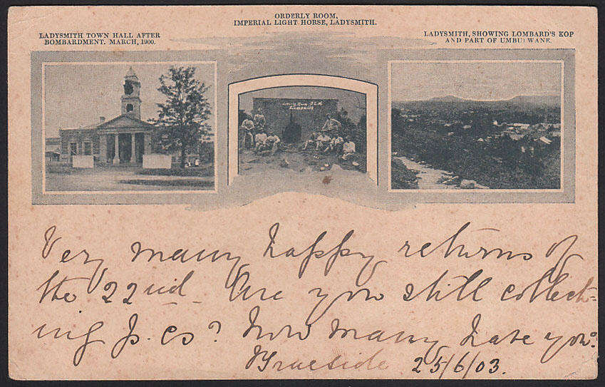 NATAL 1903 QV 1d PS PCARD WITH SCARCE "UNION BRIDGE" PMK, REVERSE 3 VIEWS LADYSMITH BOER WAR PERIOD