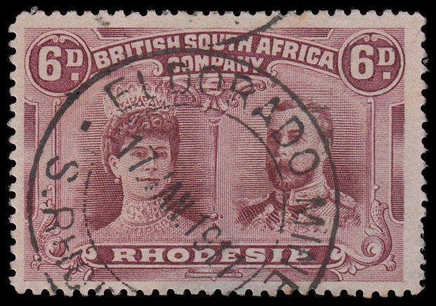 RHODESIA BSAC VERY FINE "ELDORADO MINE 17 JAN 1911" S. RHODESIA POSTMARK ON 6d DOUBLE HEAD