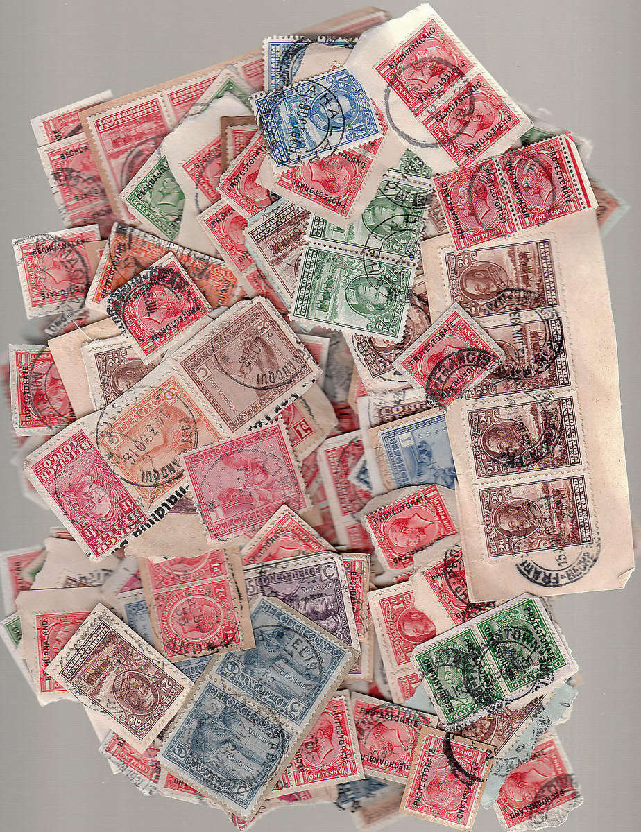 BECHUANALAND AND SOME BELGIUM CONGO USED LOT OF OVER 400  CUT OUTS WITH GOOD % OF FULL/READABLE PMKS