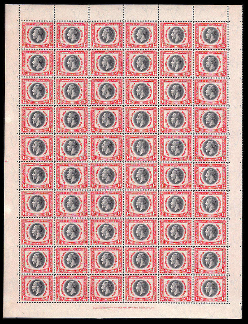 SOUTH WEST AFRICA 1935 SILVER JUBILEE 1d COMPLETE SHEET OF 60 VERY FINE MNH. SACC 115. SCARCE