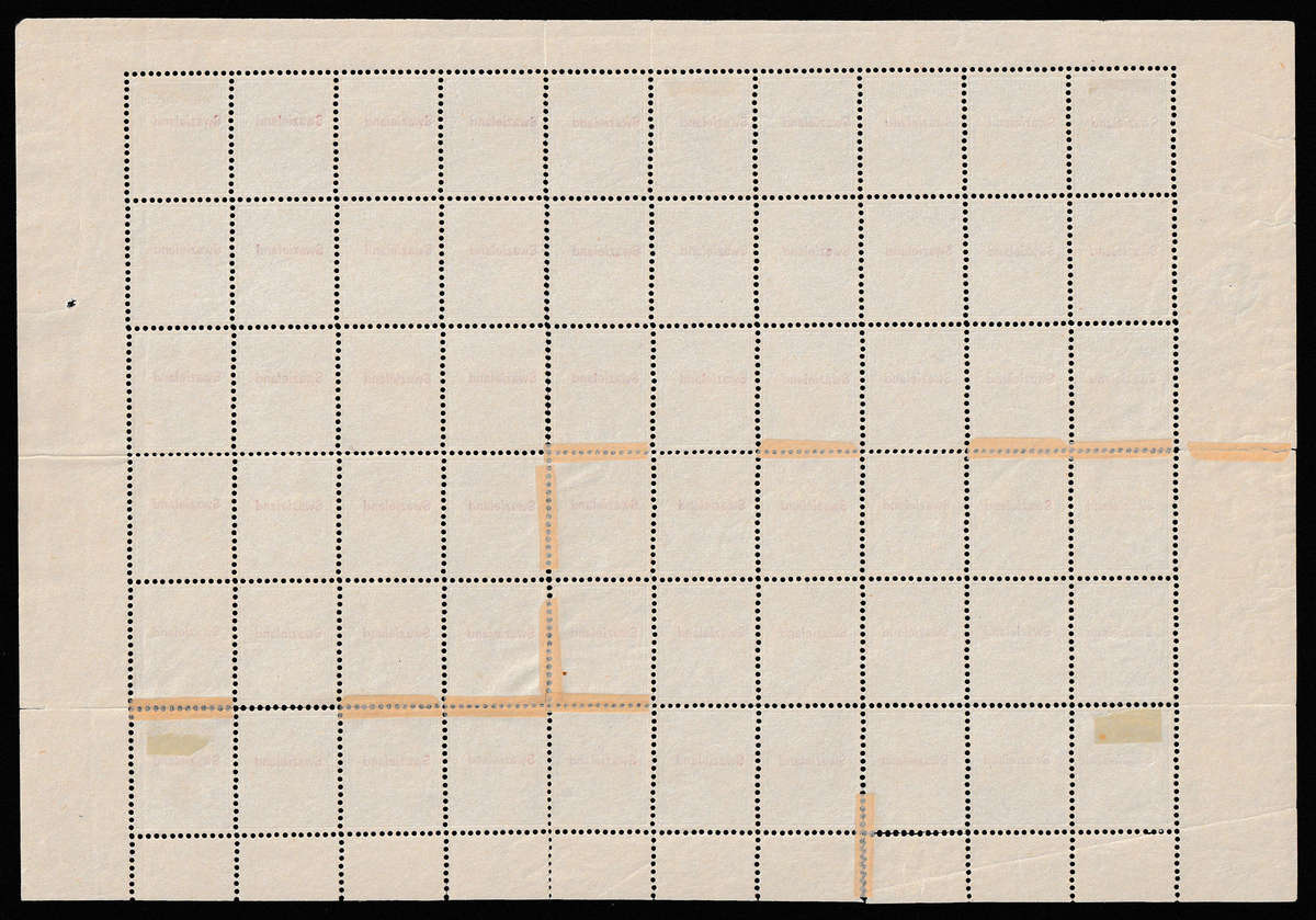 TRANSVAAL 1892 OVPT SWAZIELAND IN RED FULL PANE OF 60 STAMPS MINT BUT PERFS SPLITTING. SACC 9 R21000