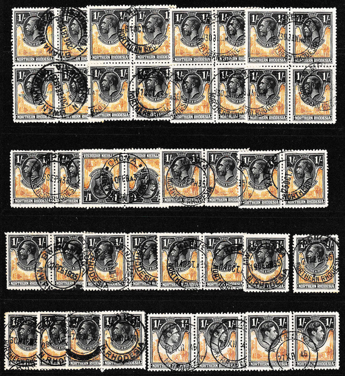 NORTHERN RHODESIA KGV ACCUMALATION IN BLOCKS/PAIRS AND ODD SINGLE MOSTLY GOOD/FINE USED, FEW KGVI