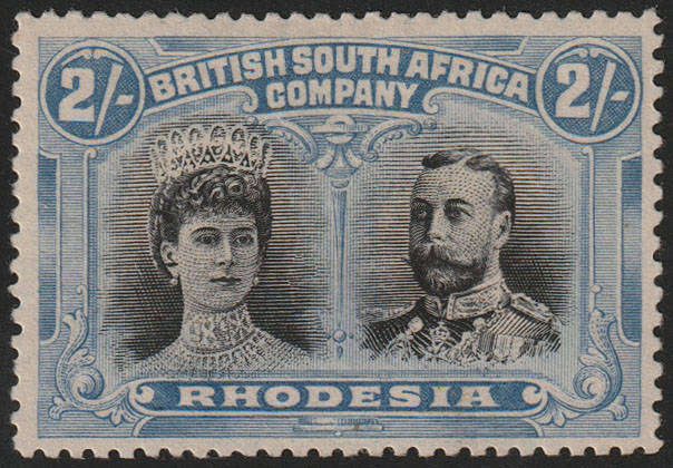 BSAC 1910 DOUBLE HEADS 2s BLACK AND ULTRAMARINE WITH GASH IN EAR VARIETY FINE MINT. SACC 153 VAR